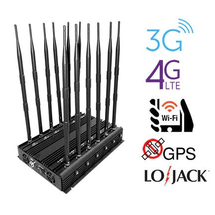 What is the range of an examination room signal jammer?