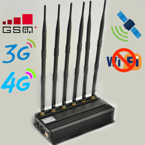 What are the characteristics of the signal jammer in the examination room?