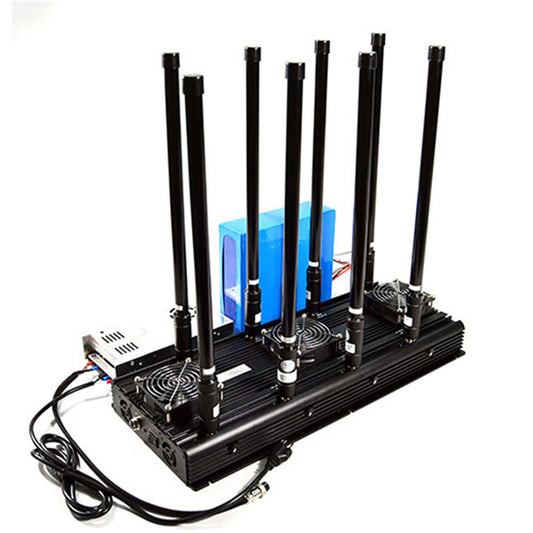 Why is the wireless signal jammer device used in the examination room a built-in antenna?