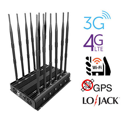 12 Antennas 2G 3G 4G GSM Signal Jammer For WiFi GPS LOJACK 30Watt
